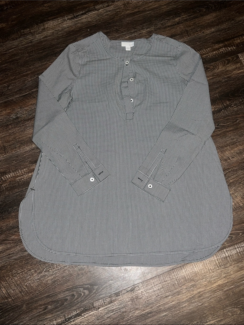 J. Jill Black & White Micro-Check Henley Long Sleeve Shirt